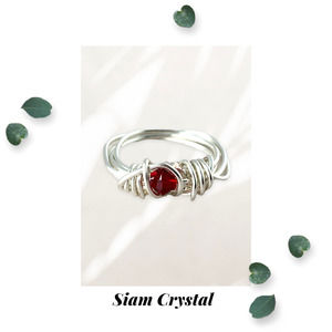 Siam Crystal Argentium Silver Wrapped Ring - Size 2.5 Pinkie